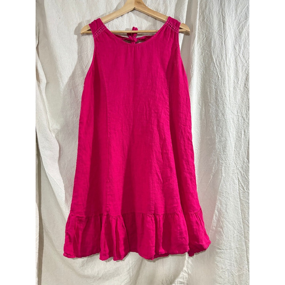 Terzo Millennio Hot Pink Linen Ruffle Hem Dress Made in Italy Size L ART 2123